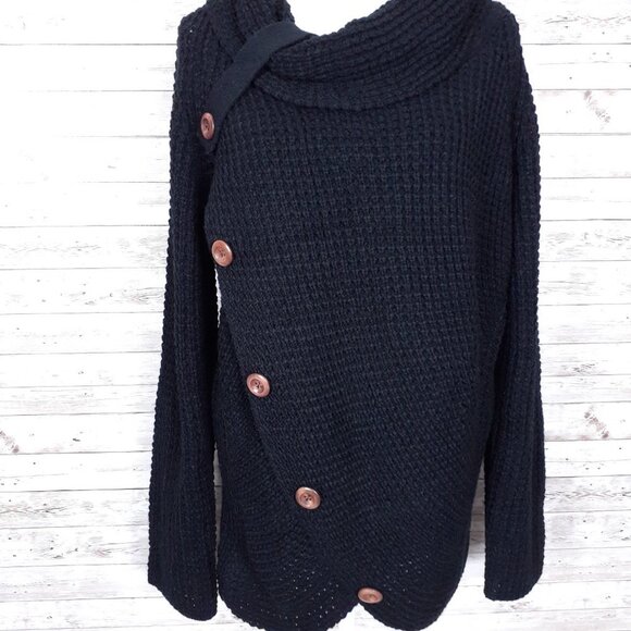 Womens Wrap Sweater 2XL Black Cowl Neck CL - Picture 2 of 5